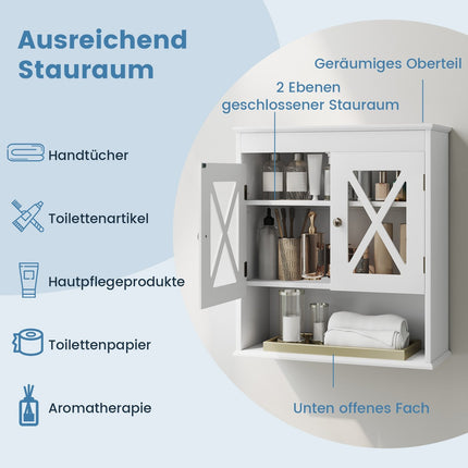 Wall-Mounted Bathroom Cabinet, Adjustable Shelf, White MDF