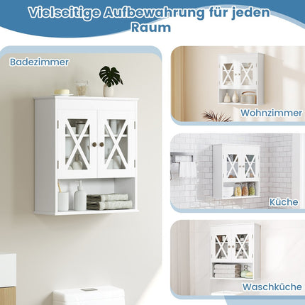 Wall-Mounted Bathroom Cabinet, Adjustable Shelf, White MDF