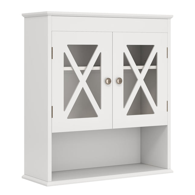 Wall-Mounted Bathroom Cabinet, Adjustable Shelf, White MDF