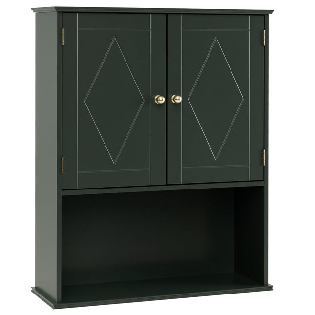 Wall-Mounted Bathroom Cabinet, Green, 2 Doors, Adjustable Shelf
