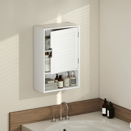 Wall-Mounted Bathroom Cabinet, White MDF, Adjustable Shelves