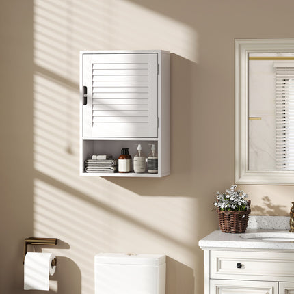 Wall-Mounted Bathroom Cabinet, White MDF, Adjustable Shelves