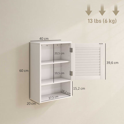 Wall-Mounted Bathroom Cabinet, White MDF, Adjustable Shelves