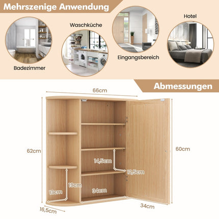 Wall-Mounted Bathroom Cabinet with Mirror, Adjustable Shelves