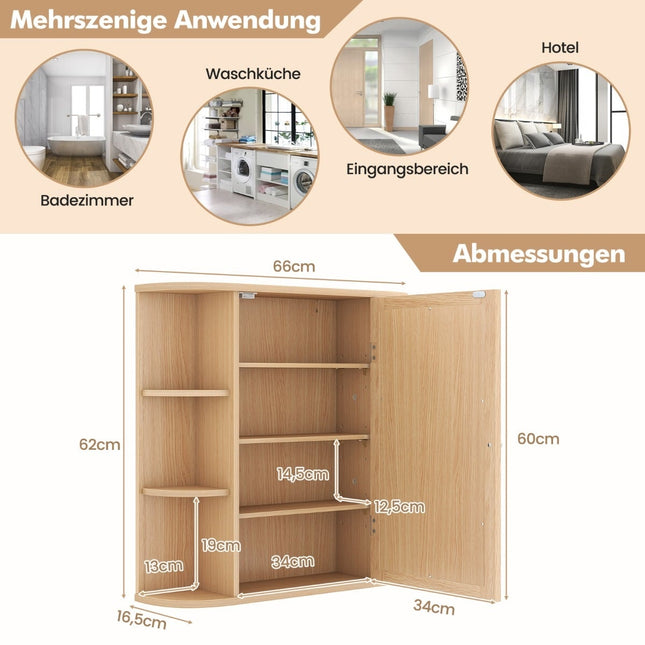 Wall-Mounted Bathroom Cabinet with Mirror, Adjustable Shelves
