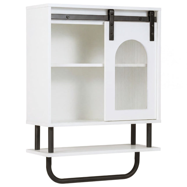 Wall-Mounted Bathroom Cabinet with Towel Rack, White