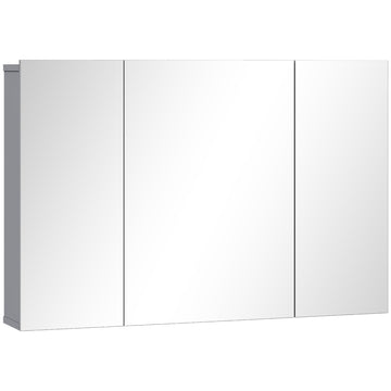 Wall-Mounted Bathroom Mirror Cabinet, 3-Door, Grey, Adjustable