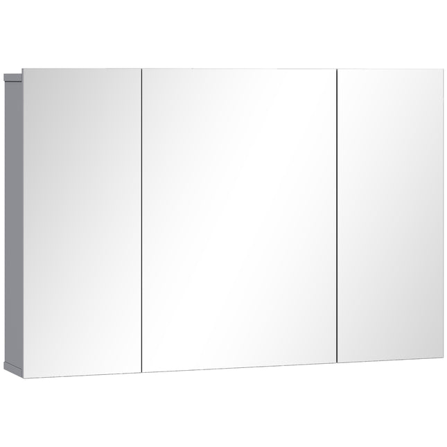 Wall-Mounted Bathroom Mirror Cabinet, 3-Door, Grey, Adjustable