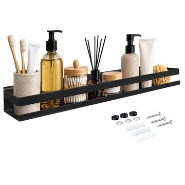 Wall-Mounted Bathroom Shelf 50 cm Stainless Steel, 10 kg Load, Black