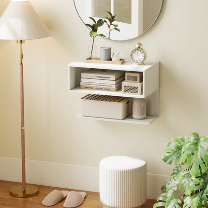 Wall Mounted Bedside Table with Storage Shelves – White
