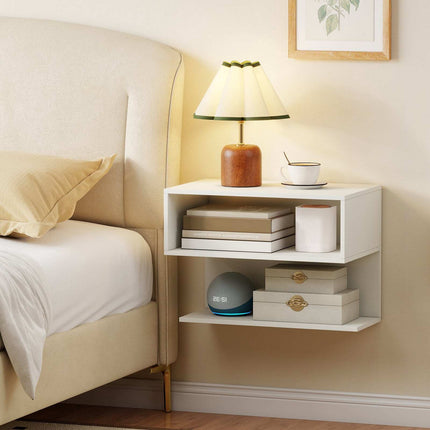 Wall Mounted Bedside Table with Storage Shelves – White