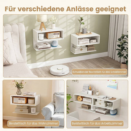 Wall Mounted Bedside Table with Storage Shelves – White