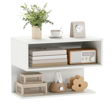 Wall Mounted Bedside Table with Storage Shelves – White