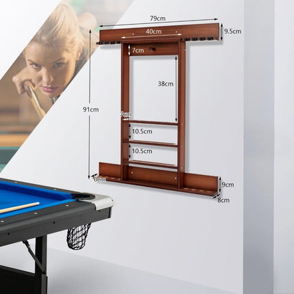 Wall-Mounted Billiard Cue Rack for 8 Cues, 15 Balls