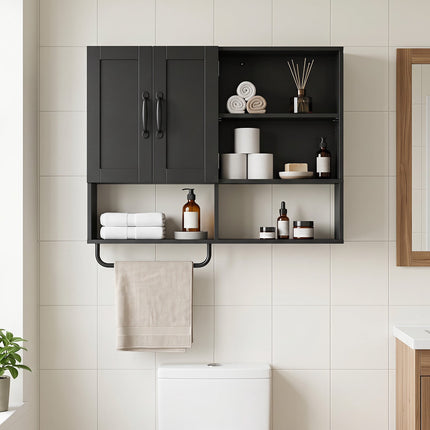 Wall-Mounted Black Bathroom Cabinet with Adjustable Shelves