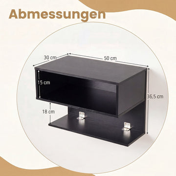 Wall-Mounted Black Bedside Table with Storage Shelves