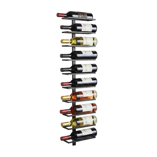 Wall-Mounted Black Metal Wine Rack, Holds 10 Bottles