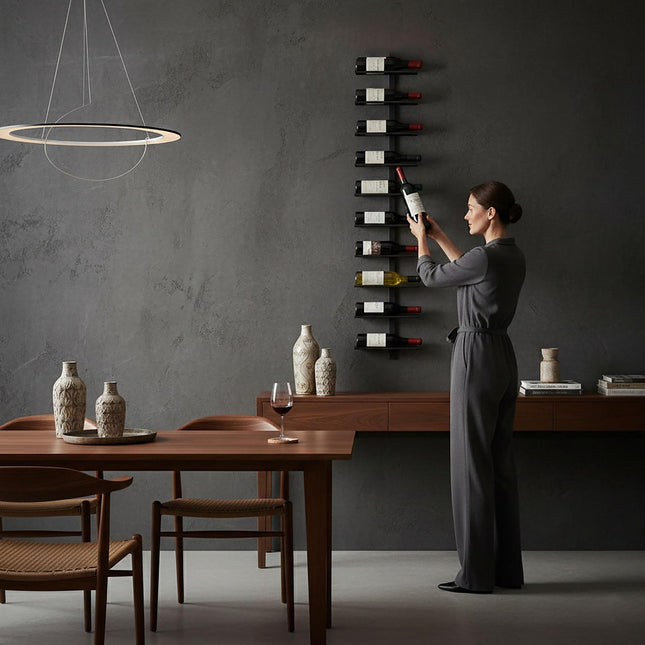 Wall-Mounted Black Metal Wine Rack, Holds 10 Bottles
