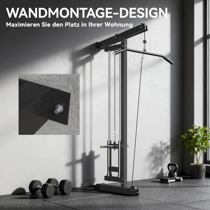 Wall-Mounted Cable Machine, Steel, Black, Home Gym Equipment