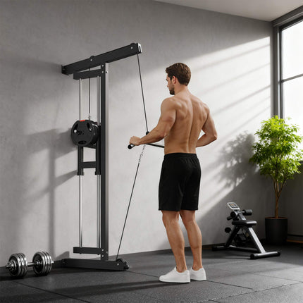 Wall-Mounted Cable Machine, Steel, Black, Home Gym Equipment