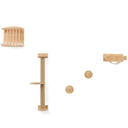 Wall-Mounted Cat Climbing Set with Hammock & Scratching Posts