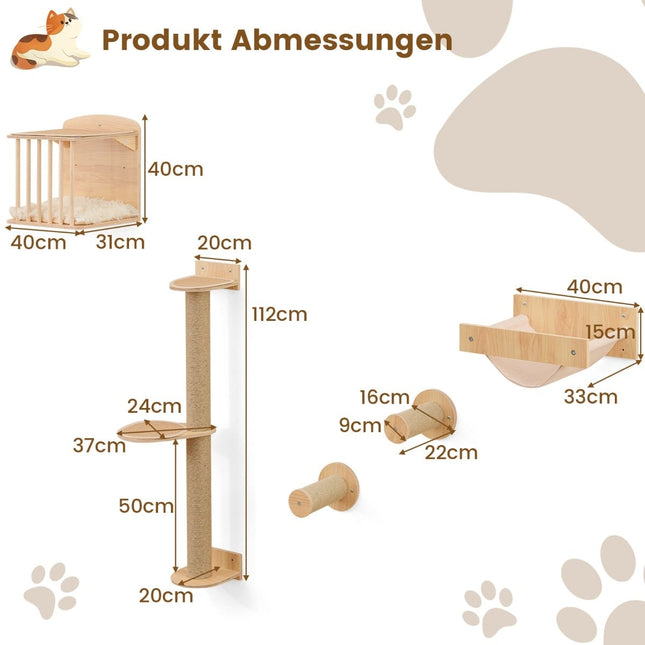 Wall-Mounted Cat Climbing Set with Hammock & Scratching Posts