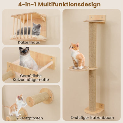 Wall-Mounted Cat Climbing Set with Hammock & Scratching Posts