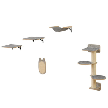 Wall-Mounted Cat Climbing Set with Scratching Post & Hammock