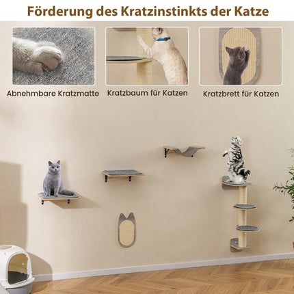 Wall-Mounted Cat Climbing Set with Scratching Post & Hammock