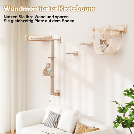 Wall-Mounted Cat Furniture Set with Hammocks & Bed