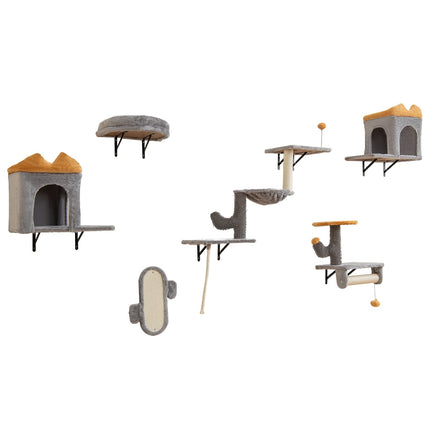 Wall-Mounted Cat Tower Set with Sisal Scratch Posts