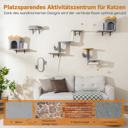 Wall-Mounted Cat Tower Set with Sisal Scratch Posts