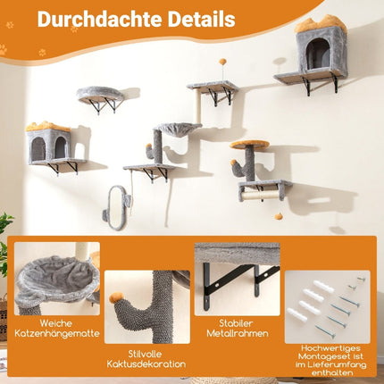 Wall-Mounted Cat Tower Set with Sisal Scratch Posts