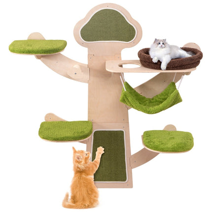 Wall-Mounted Cat Tower with Hammock & Scratching Post