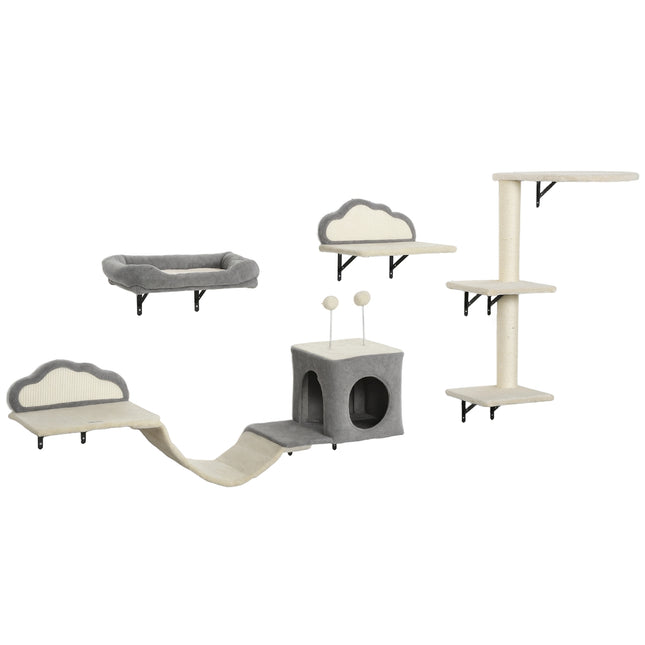 Wall-Mounted Cat Tree Set, Sisal, 4 Pieces, Beige