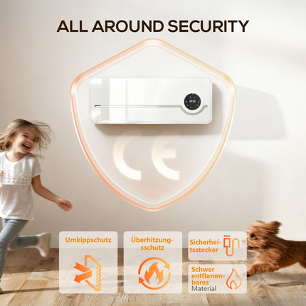 Wall-Mounted Ceramic Heater, 2000W, Remote, LED Display