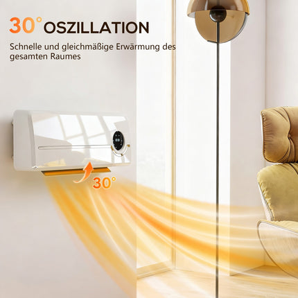 Wall-Mounted Ceramic Heater, 2000W, Remote, LED Display