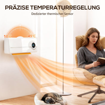 Wall-Mounted Ceramic Heater, 2000W, Remote, LED Display