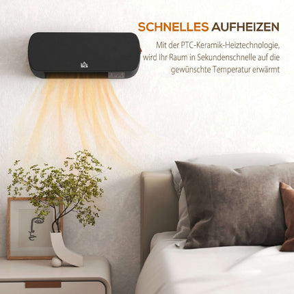 Wall-Mounted Ceramic Heater 2000W with Remote & Timer