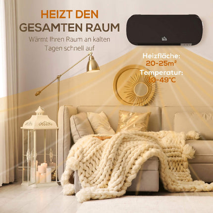 Wall-Mounted Ceramic Heater 2000W with Remote & Timer