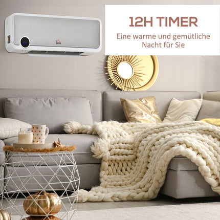 Wall-Mounted Ceramic Heater, Remote, Timer, IPX2