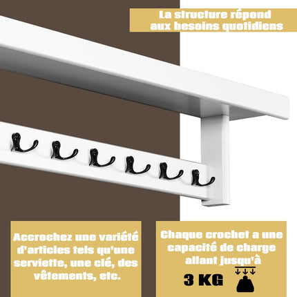 Wall-Mounted Coat Rack, 7 Double Hooks, Shelf, Rubberwood