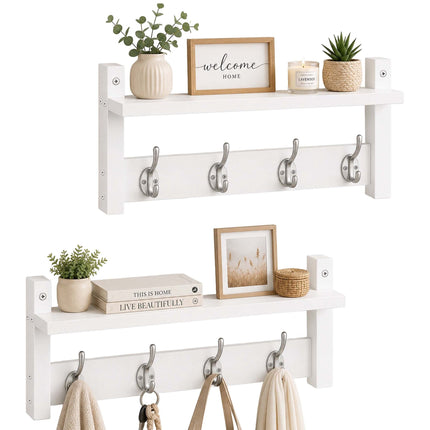 Wall-Mounted Coat Rack Set, White – MDF & Iron