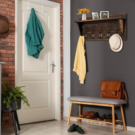 Wall-Mounted Coat Rack With Shelf, 5 Dual Hooks, Brown