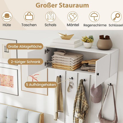 Wall-Mounted Coat Rack with 5 Hooks and Cabinet