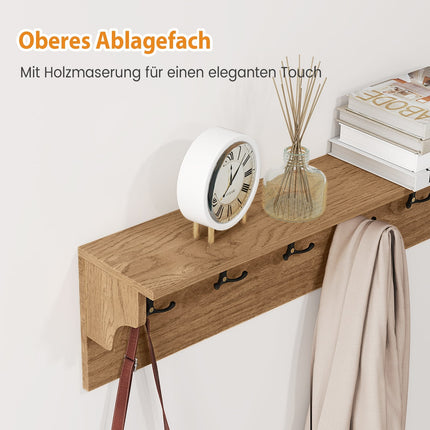 Wall-Mounted Coat Rack with Shelf & 6 Hooks, Wood