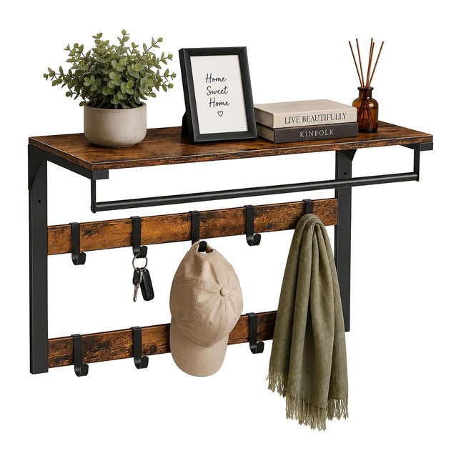 Wandkapstok met plank, vintage bruin-zwart, 65 cm