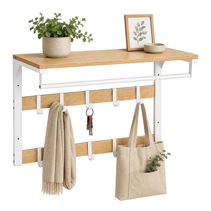 Wall-Mounted Coat Rack with Shelf, White Oak, 65 cm