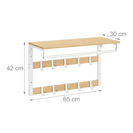 Wall-Mounted Coat Rack with Shelf, White Oak, 65 cm