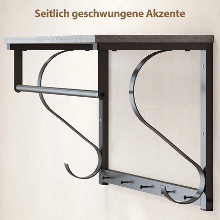 Wall-Mounted Coat Rack with Shelf and 5 Hooks, Gray